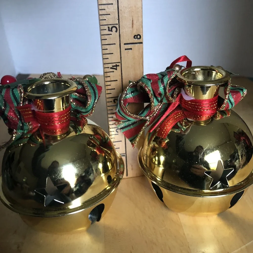 Home for the Holidays Brass Plated Bell Candlesticks - Set of 2 New in Box